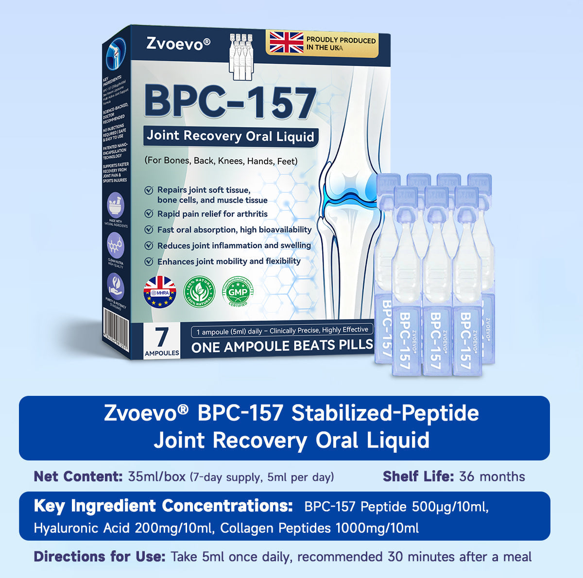 🌿🏃‍➡️Zvoevo® BPC-157 Stabilized-Peptide Joint Recovery Oral Liquid - ✅Clinically Co-Developed with the U.K. Peptide Research Alliance (UKPRA)