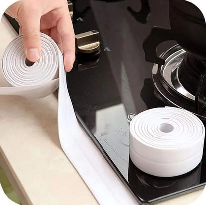 White Waterproof Caulk Tape 3.2m Self-Adhesive Sealing Tape for Bathroom Kitchen Sink Toilet Tub Edges Easy Application & Durability.