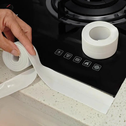 White Waterproof Caulk Tape 3.2m Self-Adhesive Sealing Tape for Bathroom Kitchen Sink Toilet Tub Edges Easy Application & Durability.