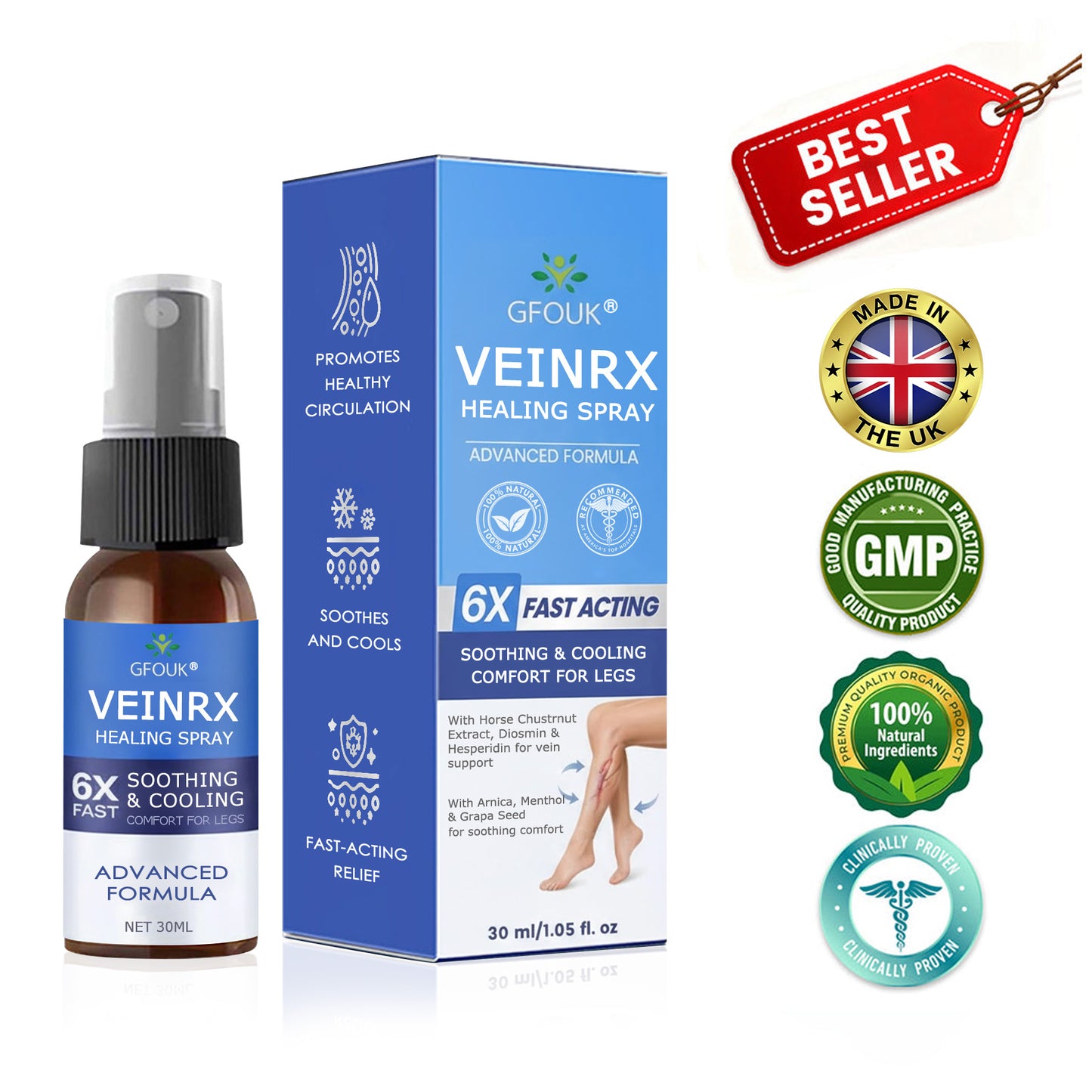 🇬🇧🔥GFOUK® VEINRX Healing Spray (Designed for Varicose veins, Spider veins, Deep vein Thrombosis, Chronic venous insufficiency, Venous ulcers, Thrombophlebitis and other venous issues)
