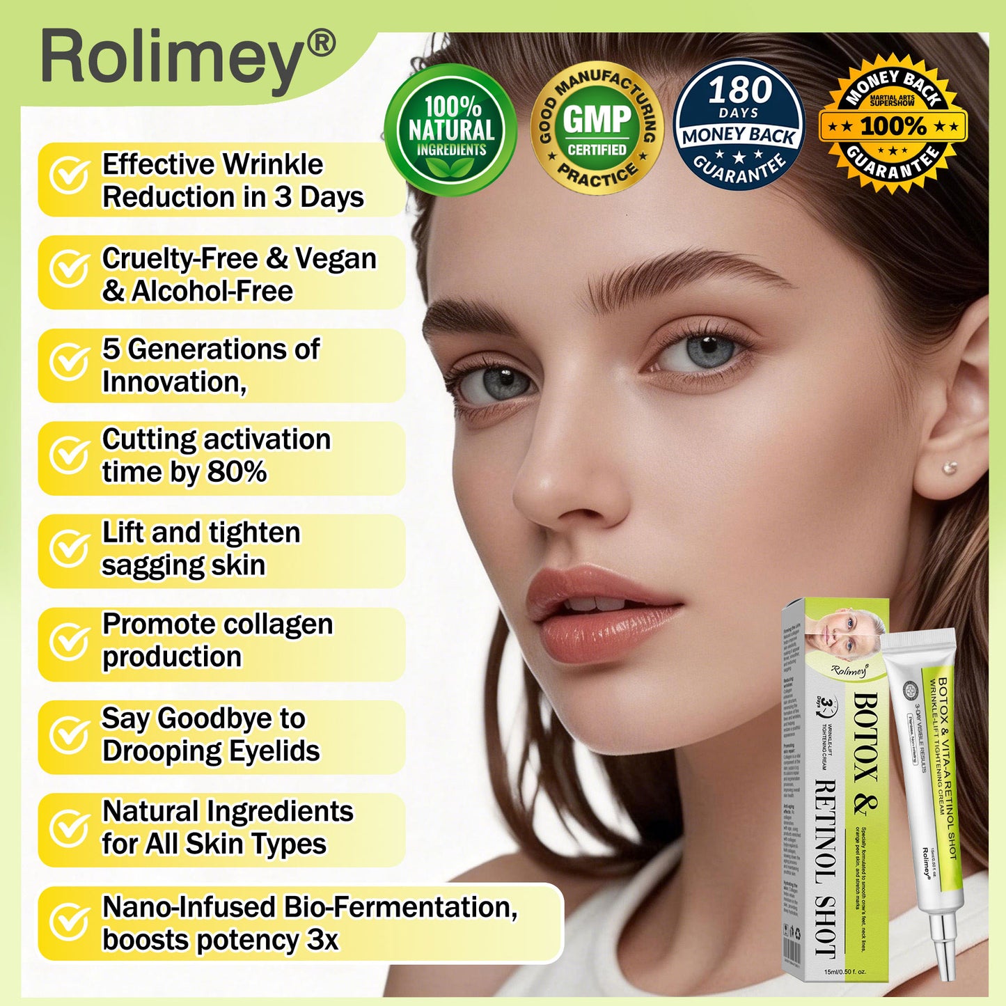 🔥🔥Made and shipped from the UK🧑‍⚕️💫Rolimey® Botox & Vita-A Retinol Shot Wrinkle-Lift Tightening cream - Last Day Promotion 70% OFF