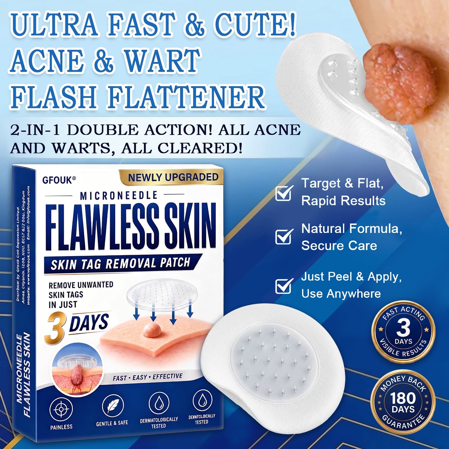 💎GFOUK® 2026 Newly Upgraded 2-in-1 Microneedle Hydrocolloid Patches | Removes Raised Moles, Acne, Flat Warts, and Skin Tags | Improves Wrinkles, Scars, and Blemishes | Invisible Acne Patches for Face & Body