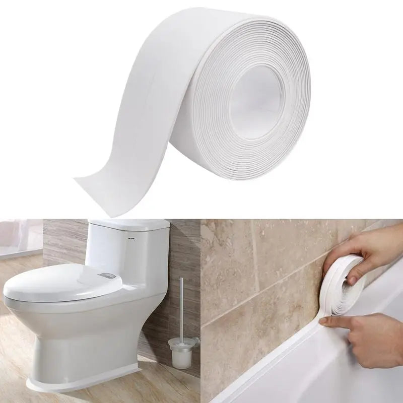 White Waterproof Caulk Tape 3.2m Self-Adhesive Sealing Tape for Bathroom Kitchen Sink Toilet Tub Edges Easy Application & Durability.