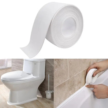 White Waterproof Caulk Tape 3.2m Self-Adhesive Sealing Tape for Bathroom Kitchen Sink Toilet Tub Edges Easy Application & Durability.