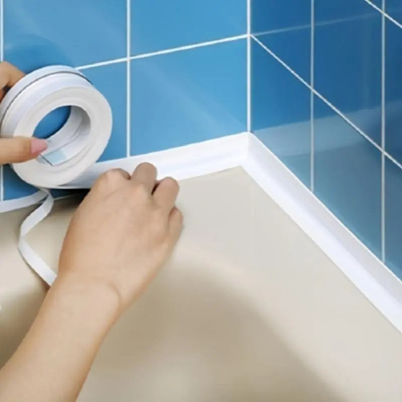 White Waterproof Caulk Tape 3.2m Self-Adhesive Sealing Tape for Bathroom Kitchen Sink Toilet Tub Edges Easy Application & Durability.