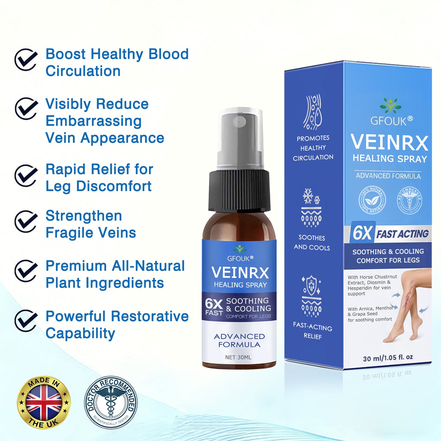 🇬🇧🔥GFOUK® VEINRX Healing Spray (Designed for Varicose veins, Spider veins, Deep vein Thrombosis, Chronic venous insufficiency, Venous ulcers, Thrombophlebitis and other venous issues)