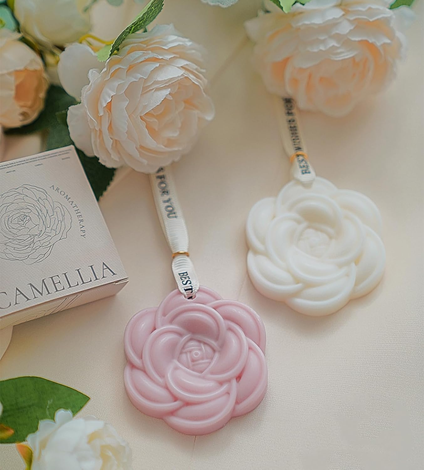 Aroma Soy Wax Sachets,3PACK Exquisite Carved Camellia Flower Long Lasting Essential Oil Floral Tablets for Wardrobe,Car,Drawers and Home Decor,Ideal Gift Set for Mom and Sister