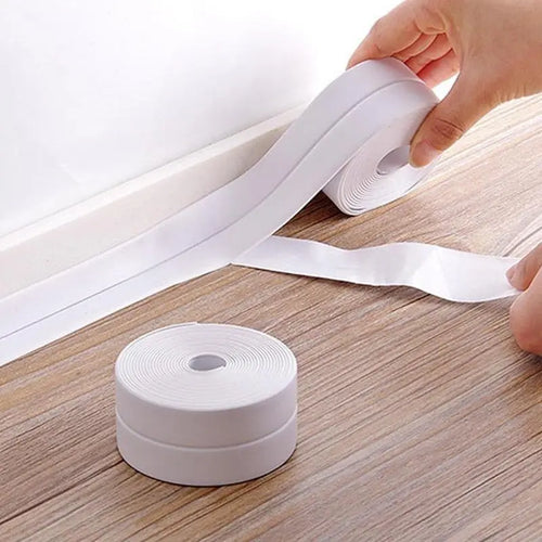 White Waterproof Caulk Tape 3.2m Self-Adhesive Sealing Tape for Bathroom Kitchen Sink Toilet Tub Edges Easy Application & Durability.