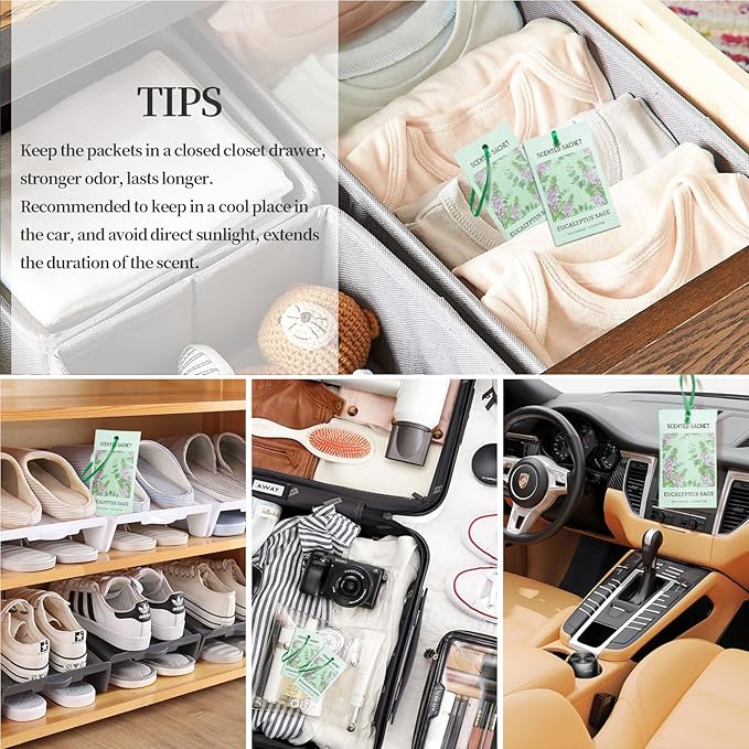 Sachets for Drawers and Closets, Eucalyptus Sage Sachets Bags, Pack of 14, Home Fragrance Sachet for Wardrobe, Closet, Drawer