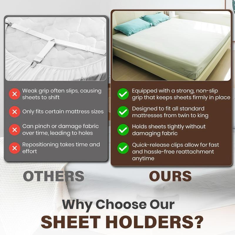 Final 3 hours 50% off: 🔥Bed Sheet Holder with Locking Clips, Corner Fitted for Standard Mattress Sizes | Durable Bedding Accessories | Lock Sheet Holders Keep Sheets Tight | Heavy Duty Bed Sheet Corner Fixing Device