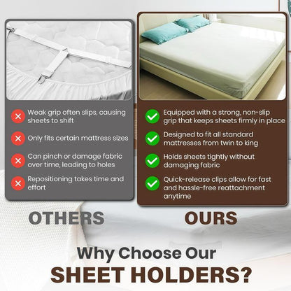 Final 3 hours 50% off: 🔥Bed Sheet Holder with Locking Clips, Corner Fitted for Standard Mattress Sizes | Durable Bedding Accessories | Lock Sheet Holders Keep Sheets Tight | Heavy Duty Bed Sheet Corner Fixing Device