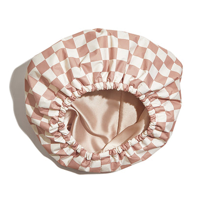 Terracotta Checker Satin Shower Cap