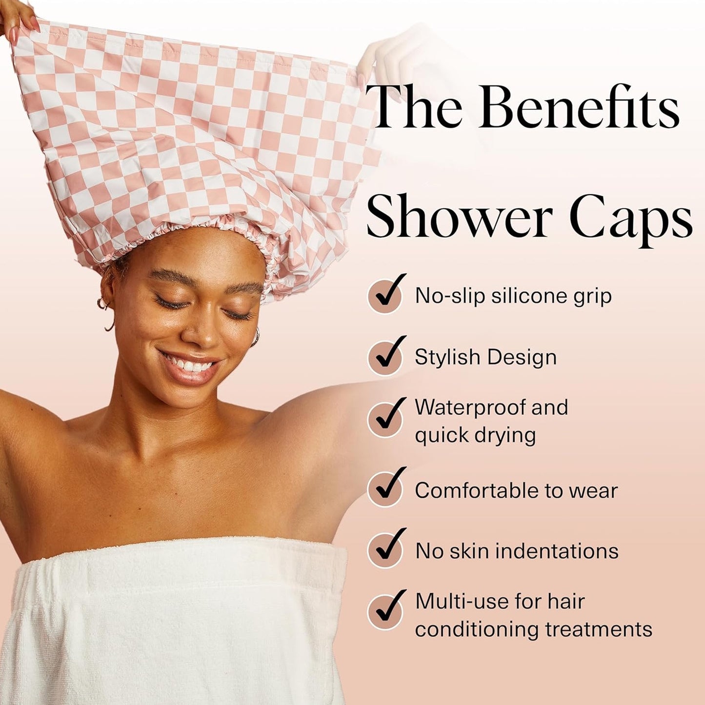 Terracotta Checker Satin Shower Cap