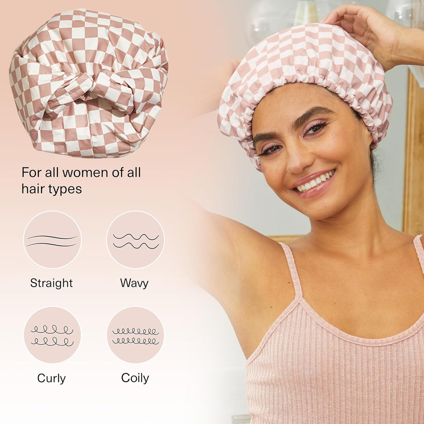 Terracotta Checker Satin Shower Cap
