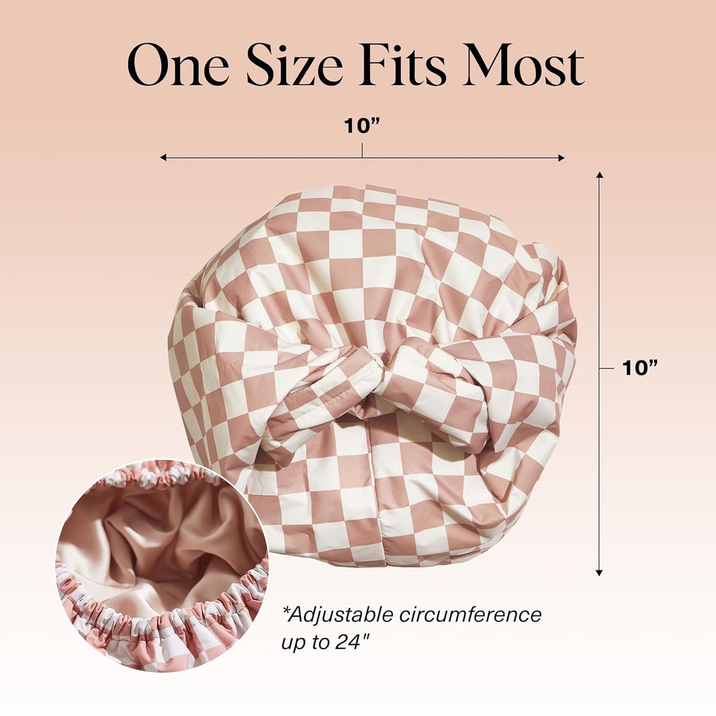 Terracotta Checker Satin Shower Cap